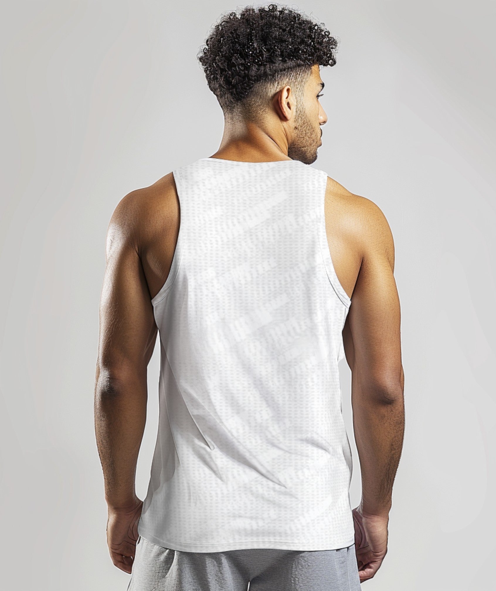 Apex™ white Flex Tank Top back view - sustainable activewear