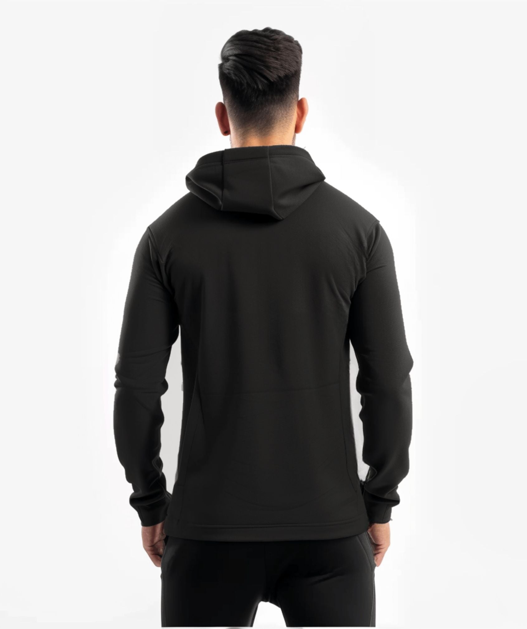 Apex™ black Summit Hoodie back view - sustainable activewear