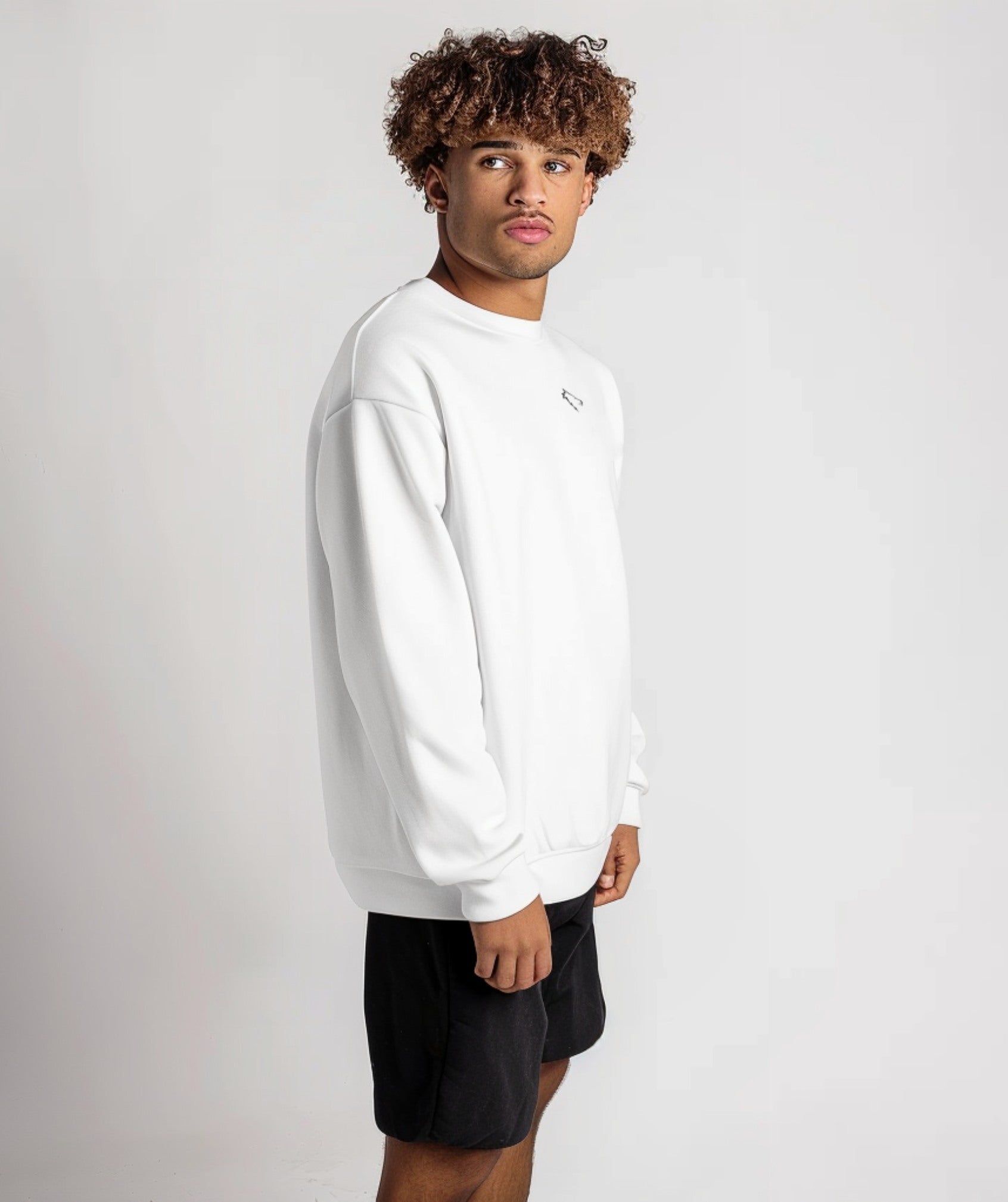 Apex™ white Alpha Fix sweatshirt side view - eco-friendly activewear