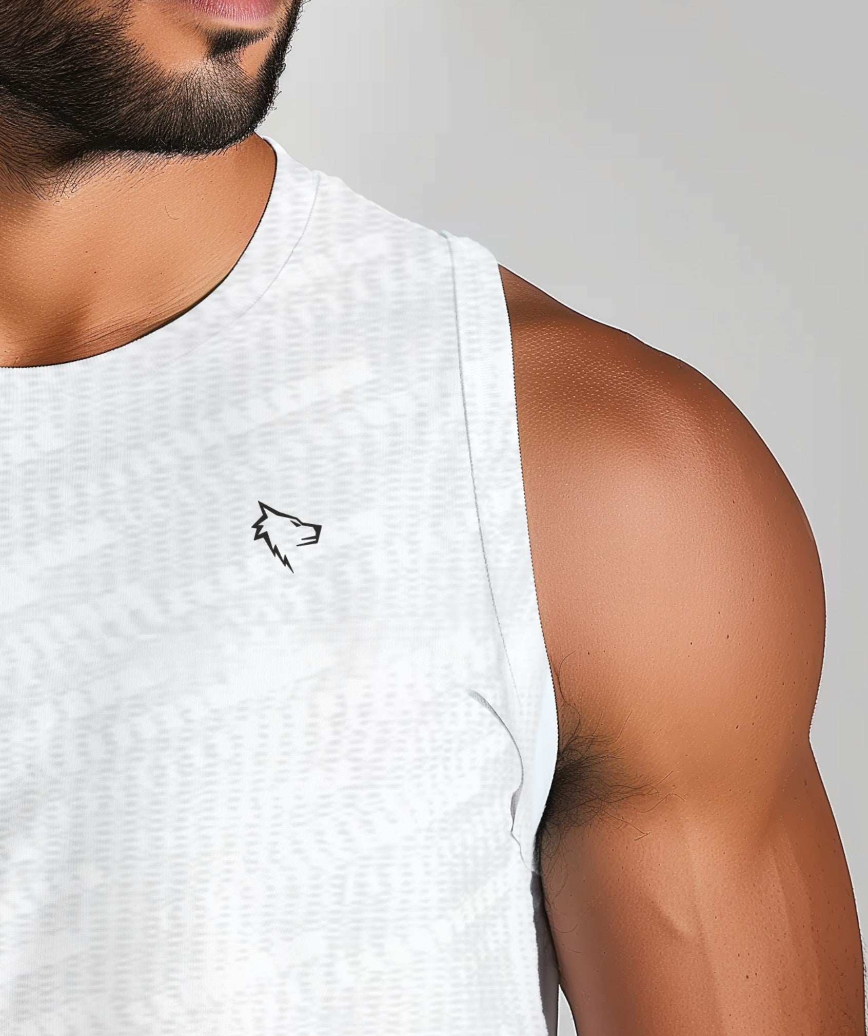 Apex™ white Flex Tank Top close-up - detailed look at eco-friendly fabric