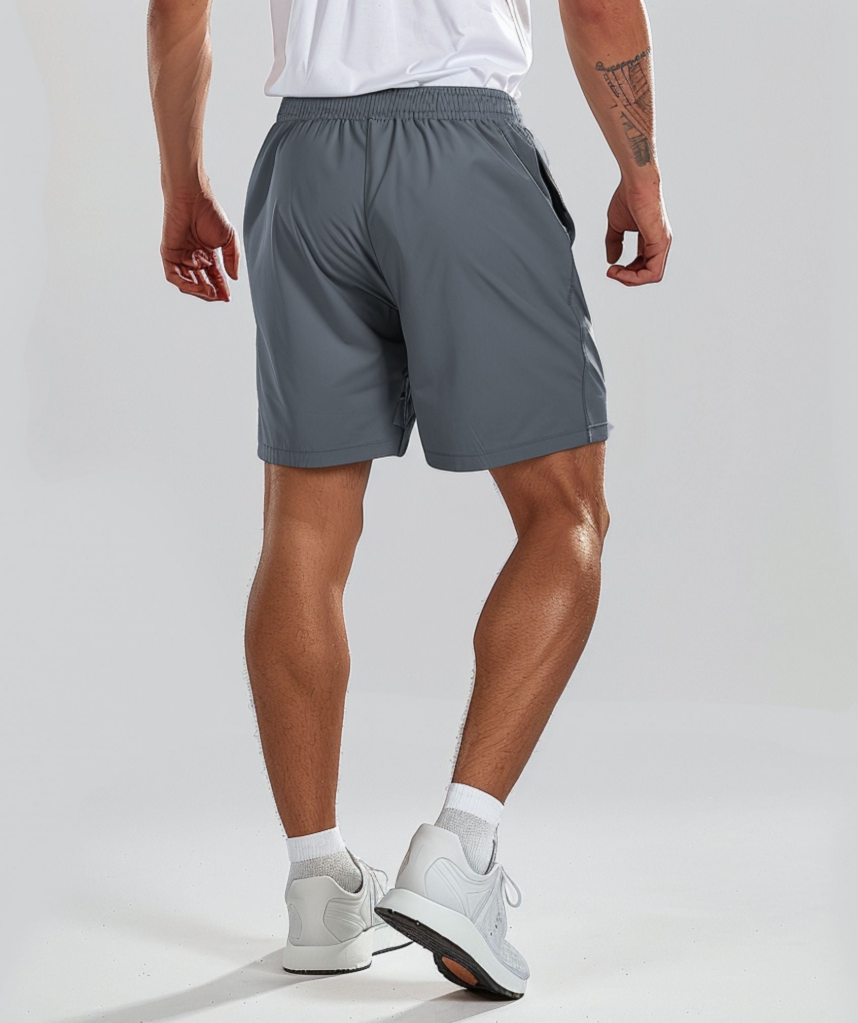 Apex™ gray Pinnacle Shorts back view - sustainable activewear