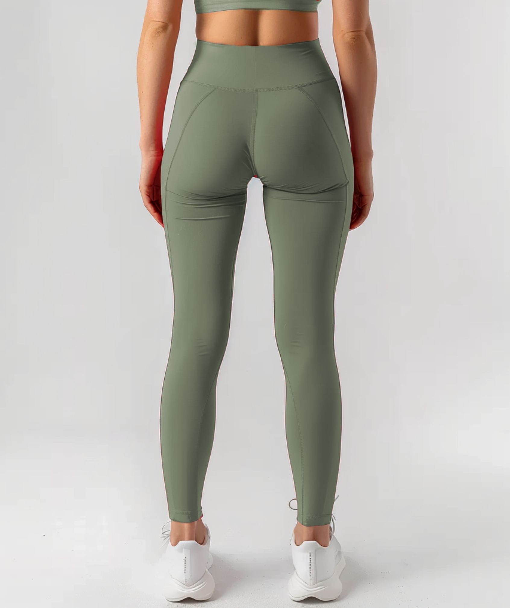 Apex™ army green Harmony Leggings back view - sustainable activewear