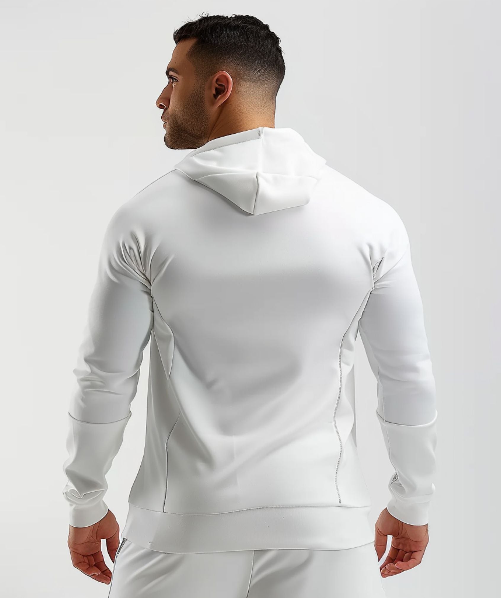 Apex™ white Summit Hoodie back view - sustainable activewear