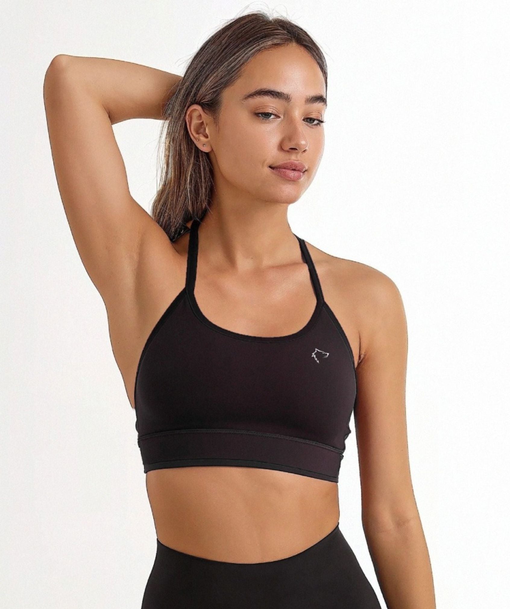 Apex™ black Serenity Bra front view - eco-friendly and supportive sports bra