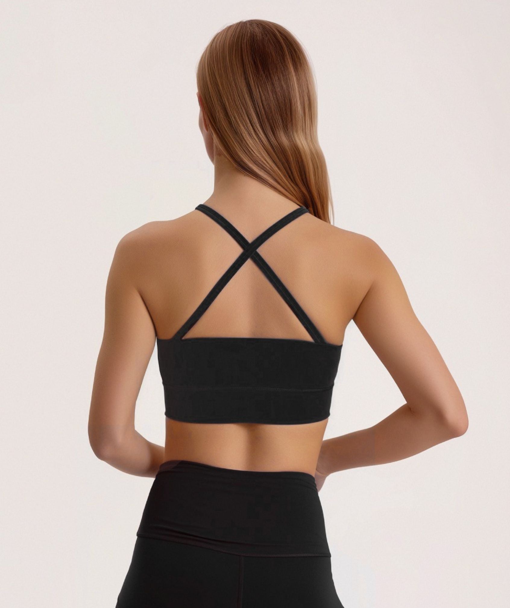 Apex™ black Serenity Bra back view - sustainable activewear