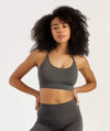 Apex™ dark gray Serenity Bra front view - eco-friendly and supportive sports bra