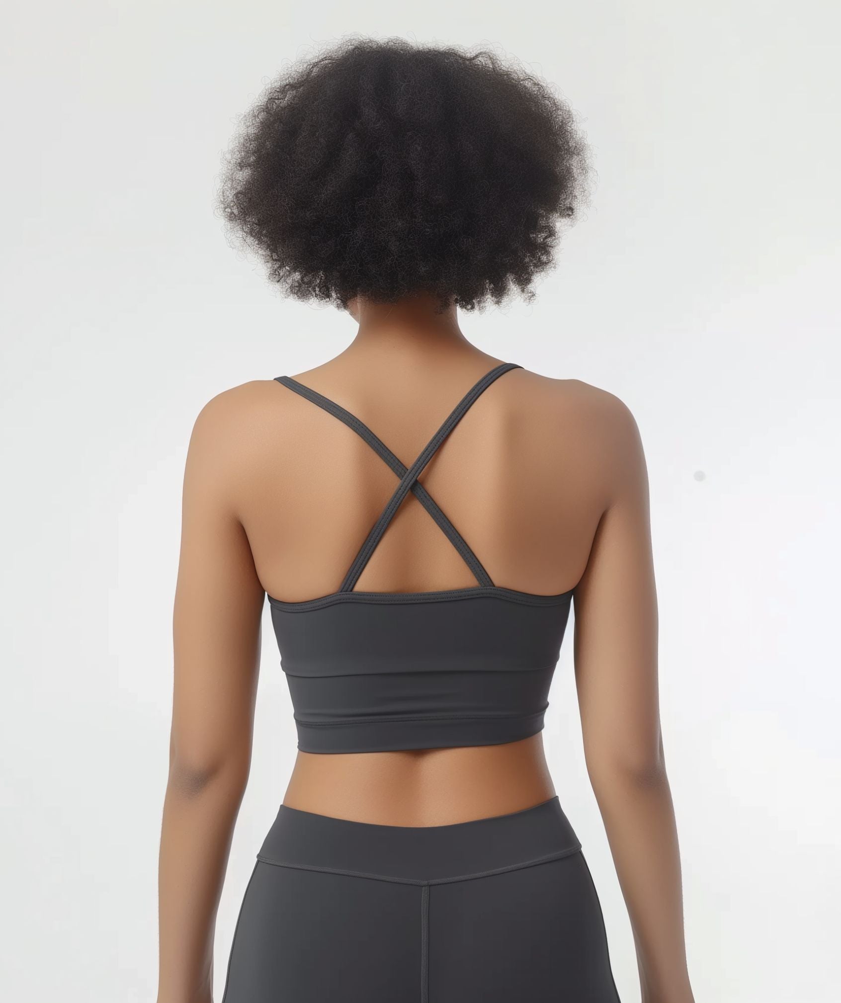 Apex™ dark gray Serenity Bra back view - sustainable activewear